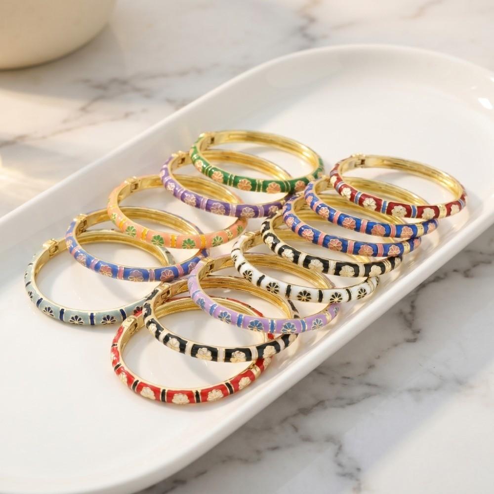 Colorful Vintage Cloisonne Bangle Enamel Floral Traditional Chinese Flower Bangle Classic Small Petal Women's Hand Bracelet