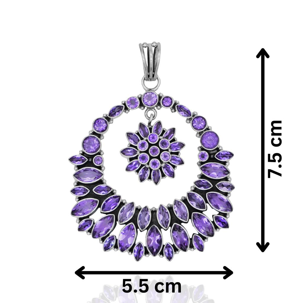 Amethyst Pendant: 925 Sterling Silver Large Round Statement Jewelry