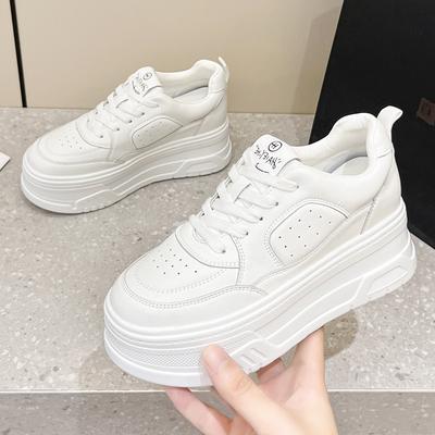 New Round Head Thick Sole Inner Height Increase Leather Spring and Summer Little White Shoes Women's Versatile Sports Muffin Shoes Casual Shoes