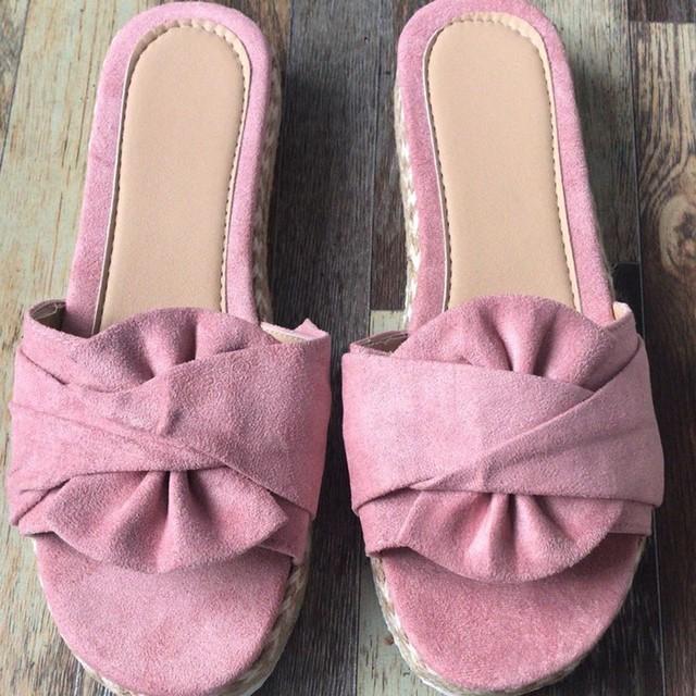 Slippers Women Slides Bow Summer Sandals Bow -Knot Slippers Thick Soles Flat Platform Female Floral Beach Shoes Flip Flops