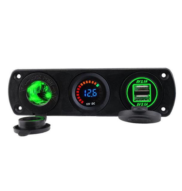 Wasserdichte 12V 3 Löcher Panel Dual USB Auto Ladegerät Steckdose Bunte Bildschirm Voltmeter Kombination Zubehör