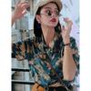 Hong Kong Style Retro Printed Short-sleeved Shirt for Women Summer New Loose and Versatile Niche Design