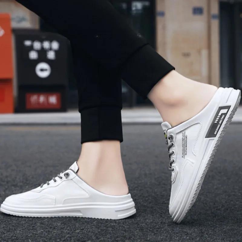 New Men's Shoes Fashion Baotou Half Dragging Lazy Shoes Versatile Breathable Casual Flat Shoes No Back Heel Cloth Shoes