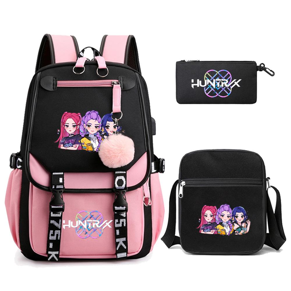 3Pcs/set Anime Kpop Demon Hunters Printed Backpack with Shoulder Bag Pencil Case for Teenager Girl Boy Bookbag Large Capacity Travel Bag Kid Gift