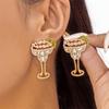Stylish Wine Glass Earrings Featuring Lemon Charm And Crystals For Women Girls