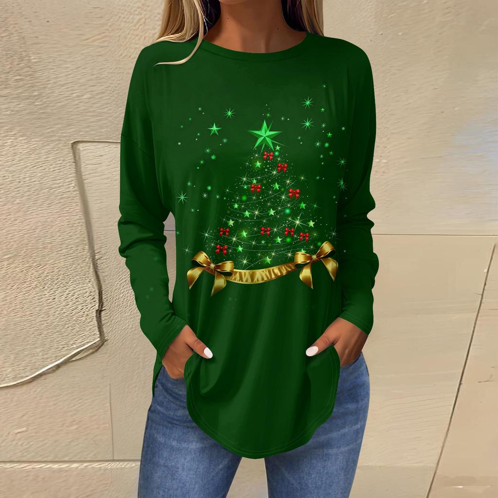 Women's Loose Comfortable Casual Fashion V-Neck Christmas Print Long Sleeve Hoodie