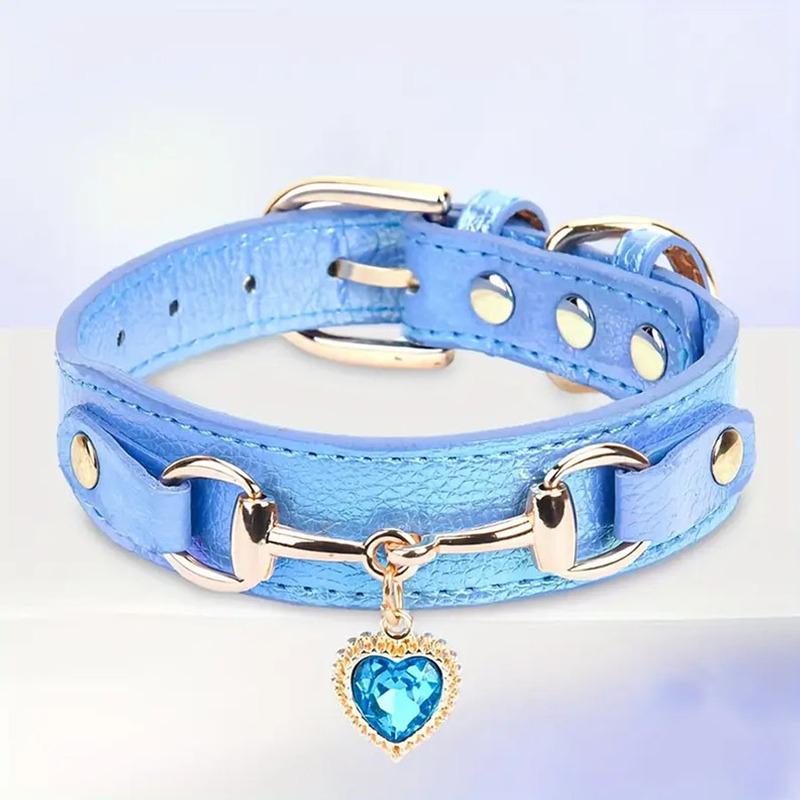 DC003 1Pc PU Leather Delicate Pet Dog Collar, High-Quality Leather Fabric And Alloy Fittings. Beautiful Gemstone Decoration. Sui