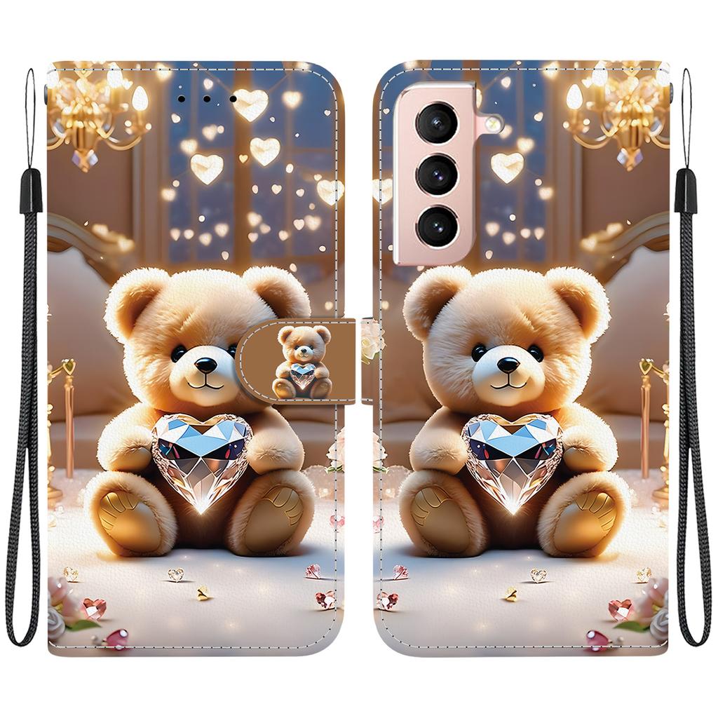 Handmade PU Leather Flip Case for Samsung Galaxy S22+/S22 Plus (SM-S906B) Anti-Slip Shockproof Cover with Wrist Strap & Heart/Rose Cat Designs