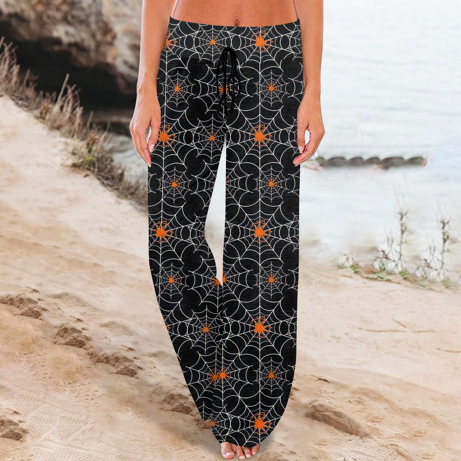 

Женские удобные пижамные штаны с карманами на Хэллоуин и принтом на шнуровке, широкие брюки XL чёрный