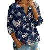 Women's Retro Floral Print Button Down Shirt 3/4 Sleeve Cotton Linen Blouse
