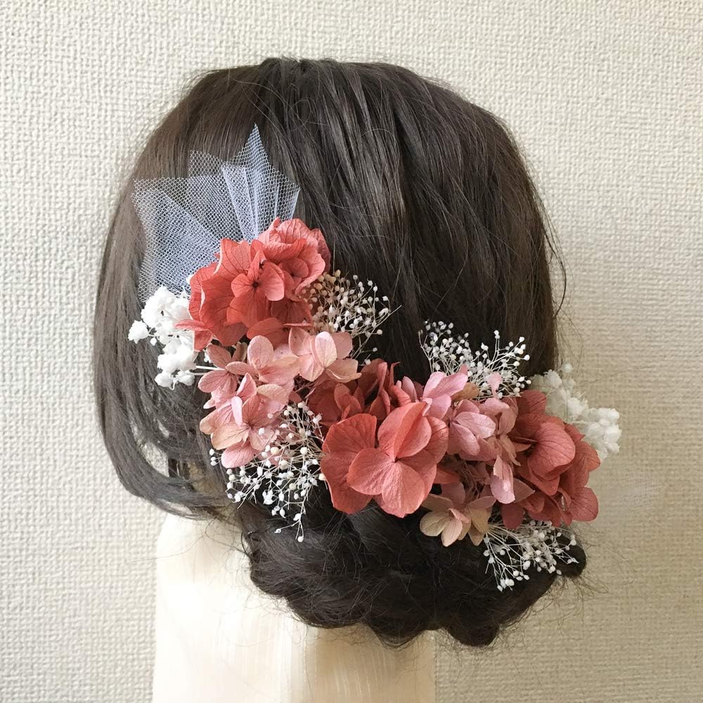 Yume Rose Pink Lime Hair Ornament Headdress Preserved Flower Dried Flower Japanese Dress Kimono Furisode Wedding Bridal Coming of Age Ceremony