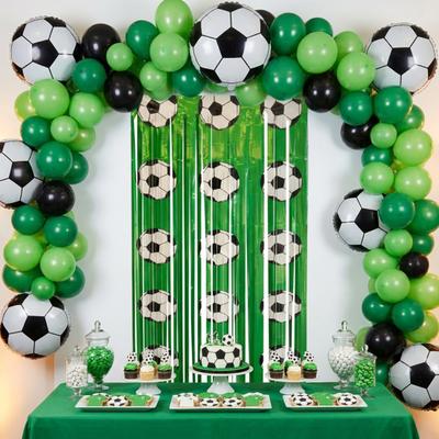 Soccer Party Foil Fringe Curtain Decoration 3.28 X 6.56 Ft Green White Tinsel Streamers Backdrop Banner for Photo Booth Props Sports Themed Party
