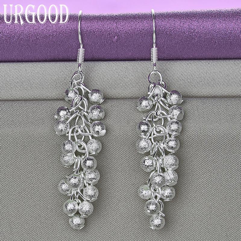 925 Sterling Silver Frosted Grape Beads Dropped Earrings Fashion Jewelry