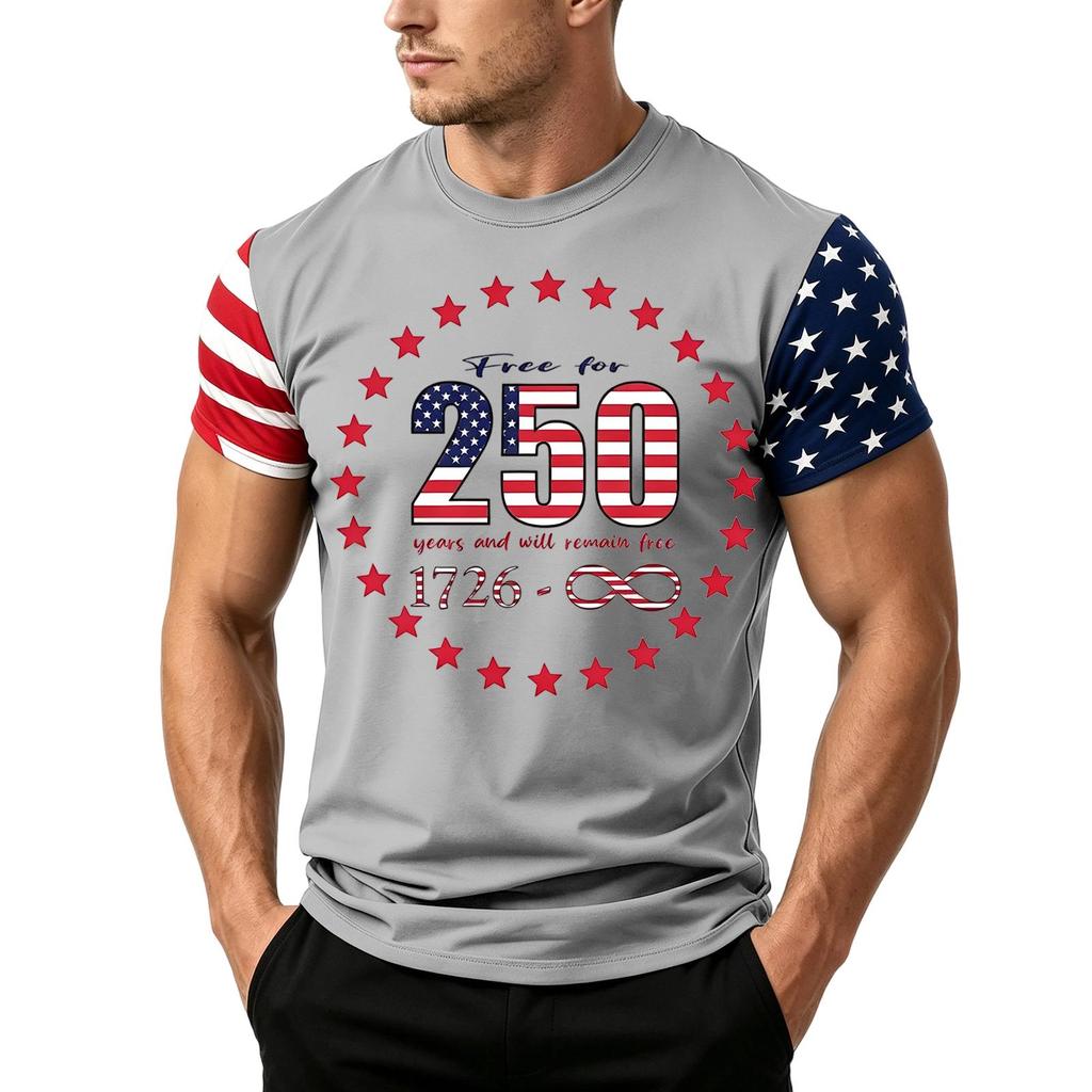 Men's Independence Day Flag Print Short Sleeve T-Shirt, Loose Casual Daily Summer Tops