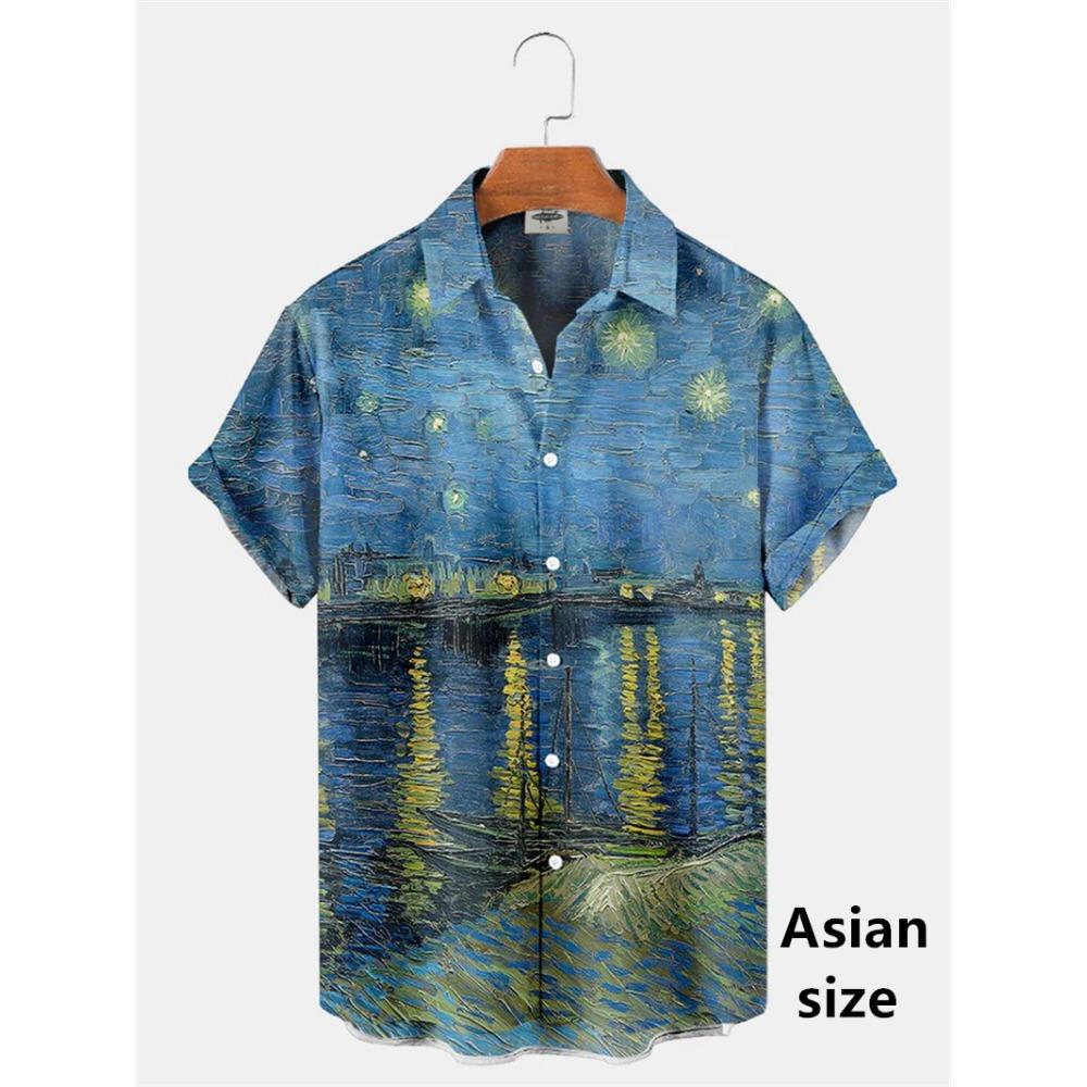 Men Shirts 3d Geometric Art Colorful Abstract Oil Painting Printed Men's Short Sleeve Shirts Fashion Unisex Hawaiian Button Top