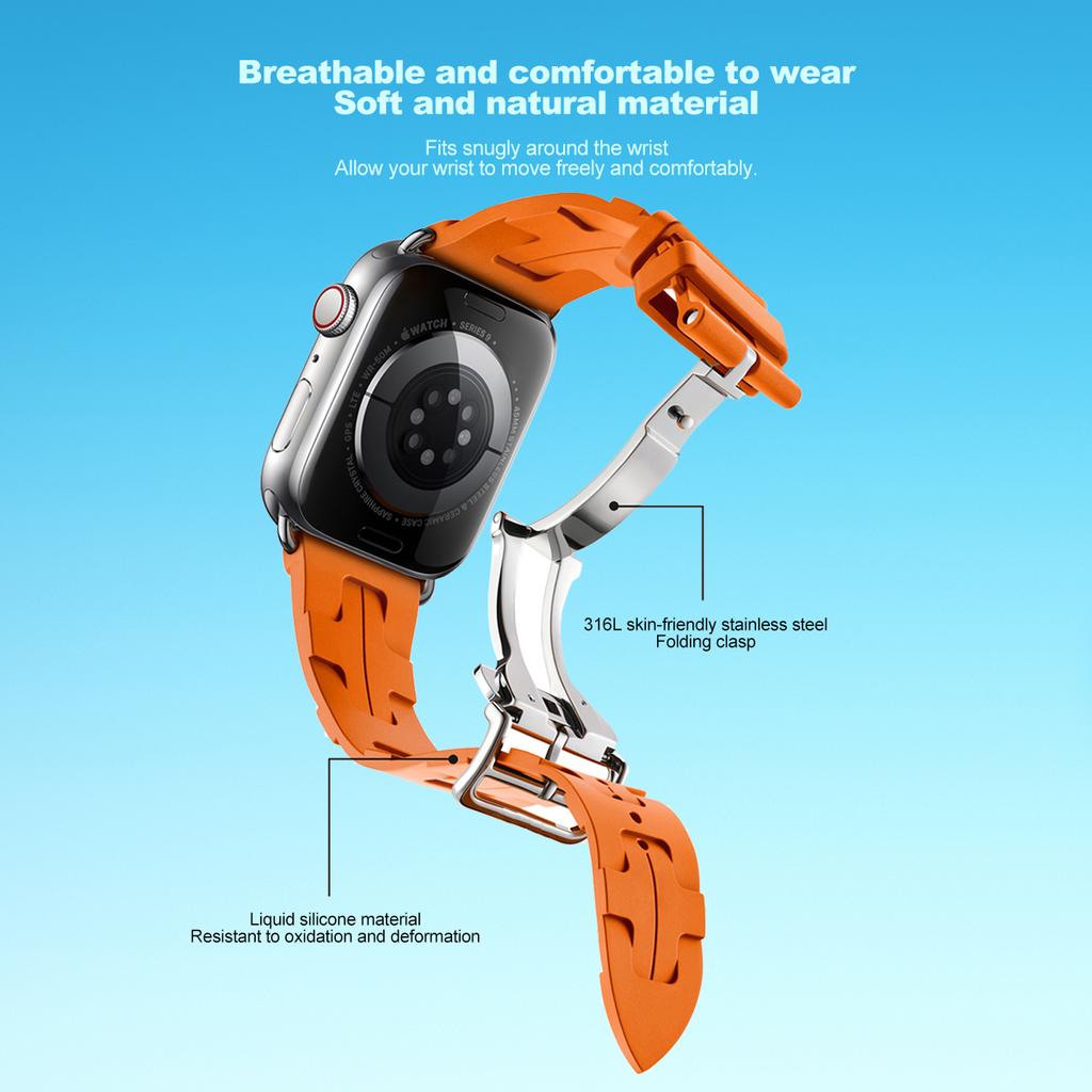 Original Soft Rubber Strap for Apple Watch Band 49mm 45mm 41mm 44mm 42mm 38mm Metal Buckle Bracelet for IWatch