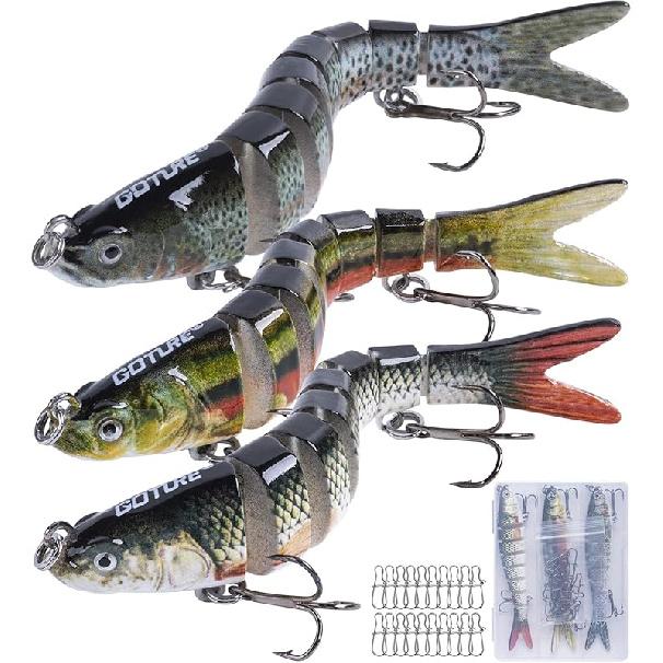 Goture Bass Fishing Lures, Lifelike Jointed Swimbait for Bass Trout Walleye Crappie Pike, Slow Sinking Segment Swimming Bait Fishing Lures for B:3pcs Bass Lures with 20