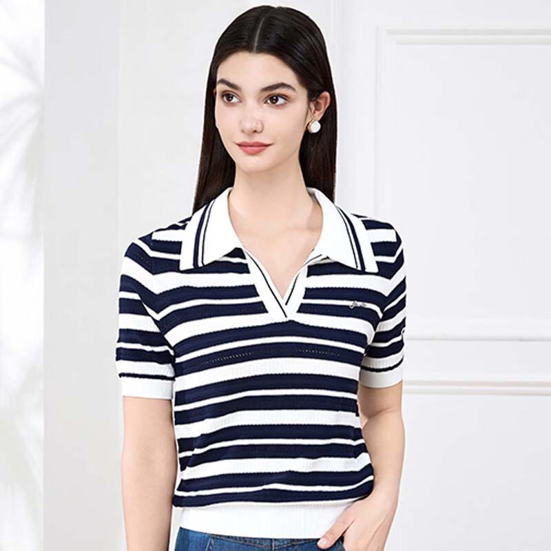JESSIE Women's Striped Color-Block Polo Knit T-Shirt