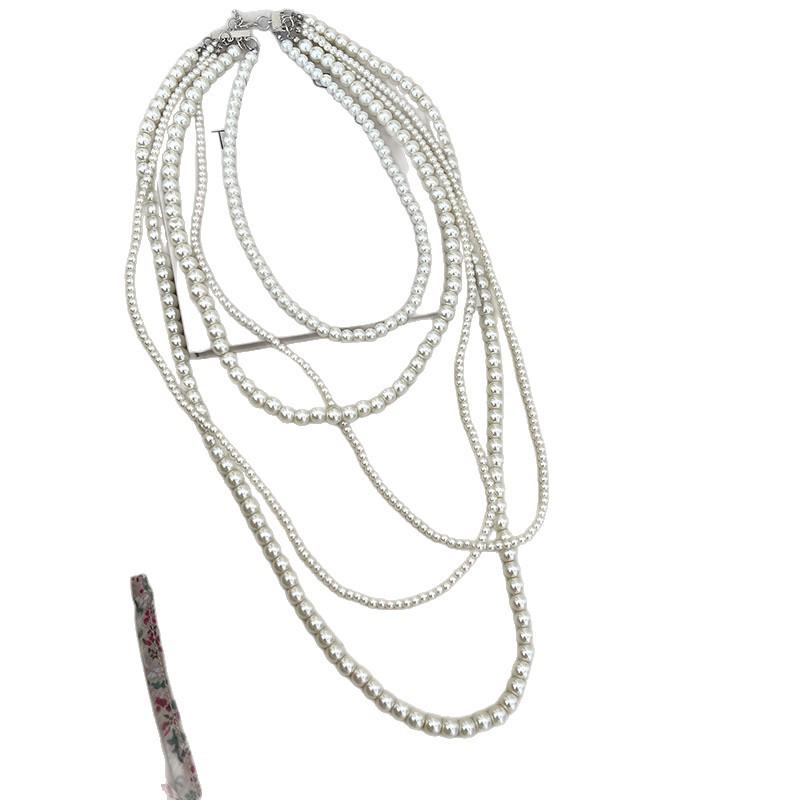 French Retro Style Pearl & Glass Bead Pendant Necklace for Women