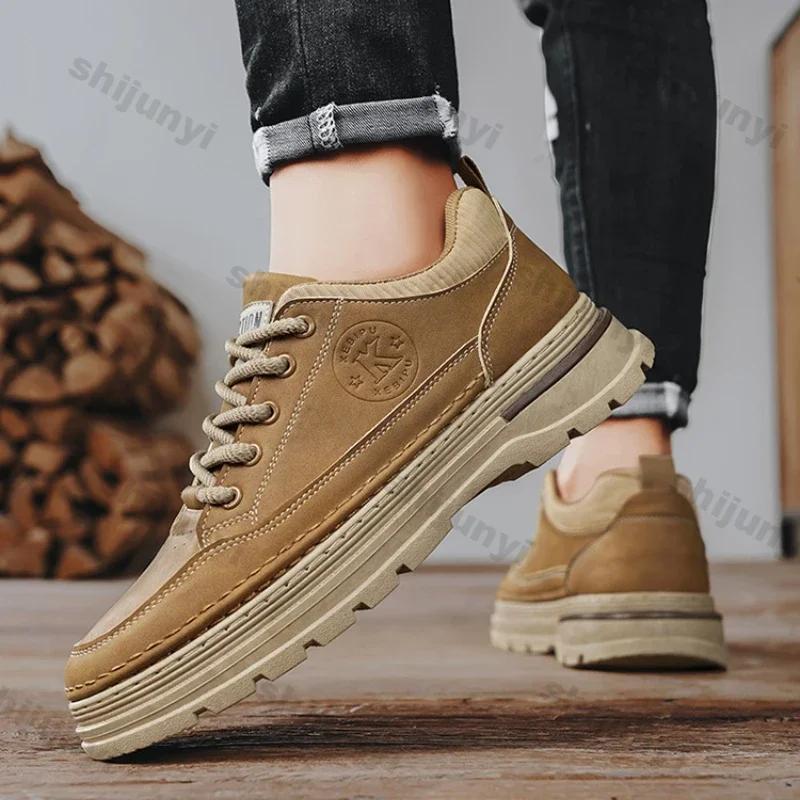 Men's Platform Boots Fashion Casual Desert Trendy Versatile Non-slip Sports New Comfortable Hiking Shoe Work Boot Bota Masculina