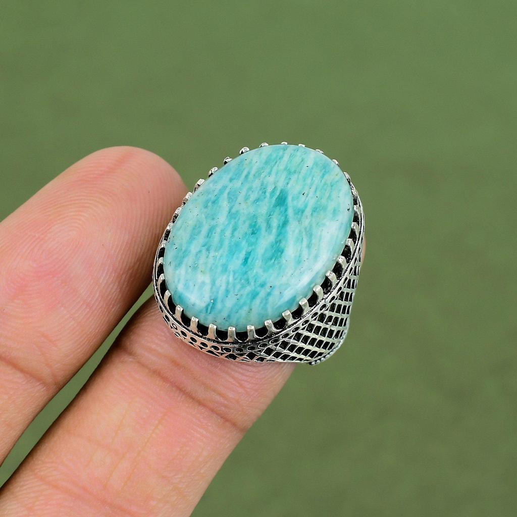 Amazonite Ring 925 Sterling Silver Ring Handmade Dainty Jewelry Natural Gemstone Ring Brand New Ring Anniversary Gift Available In Ring Size