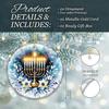 Hanukkah Ornament 2025 – White Elephant Gift, Elegant Menorah & Star of David Ceramic Round Decoration with Blue Floral Design – Festival of