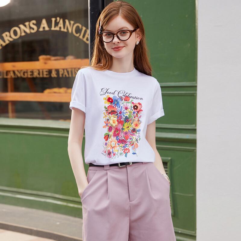 Bailuyu Floral Print Short Sleeve Knit T-Shirt L