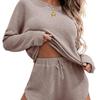 2025 Women's Solid Color Round Neck Casual Long Sleeve Pocket Set