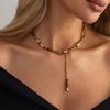 Salircon Vintage CCB Plastic Beaded Pendant Choker Necklace for Women Gothic Style Y-Shaped Tassel Necklace Party Jewelry Gifts