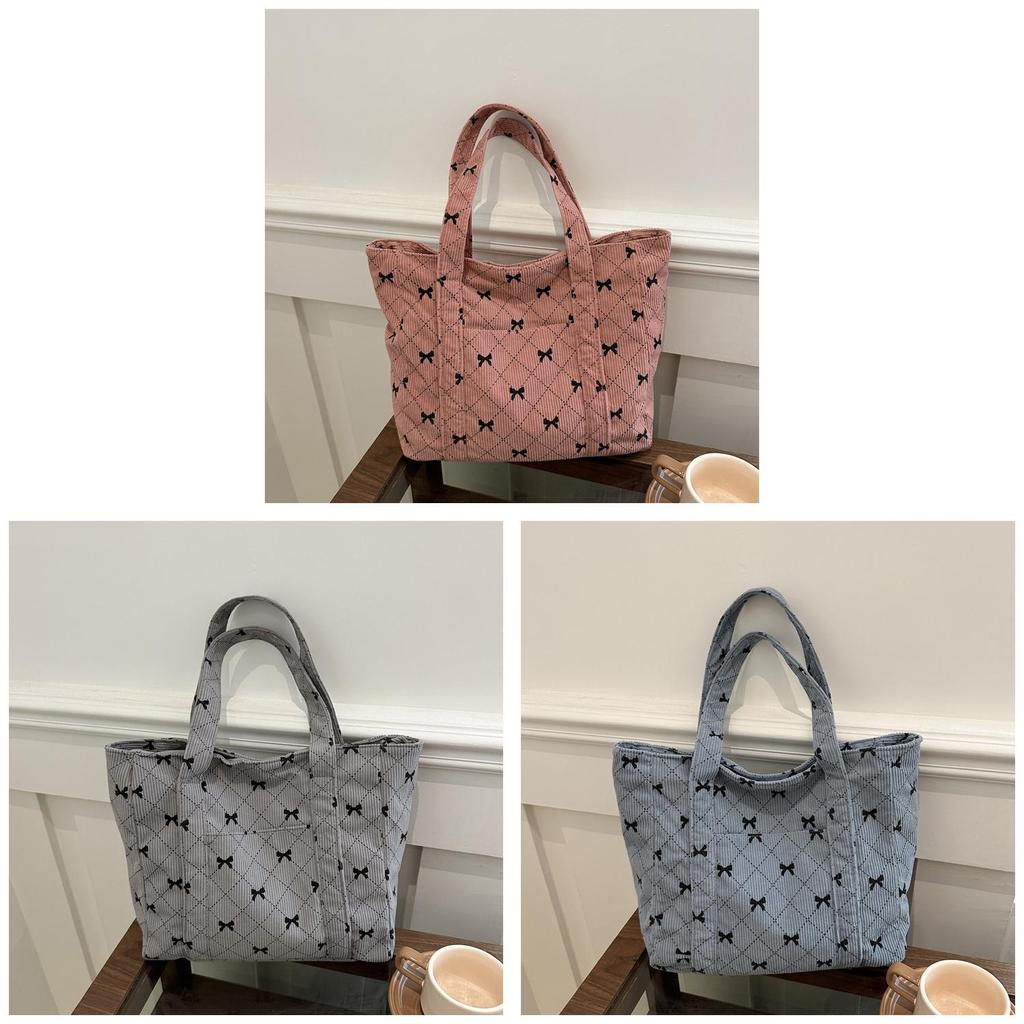 Street Style Polished Corduroy Tote Bag With Zipper Closure For Daily Use