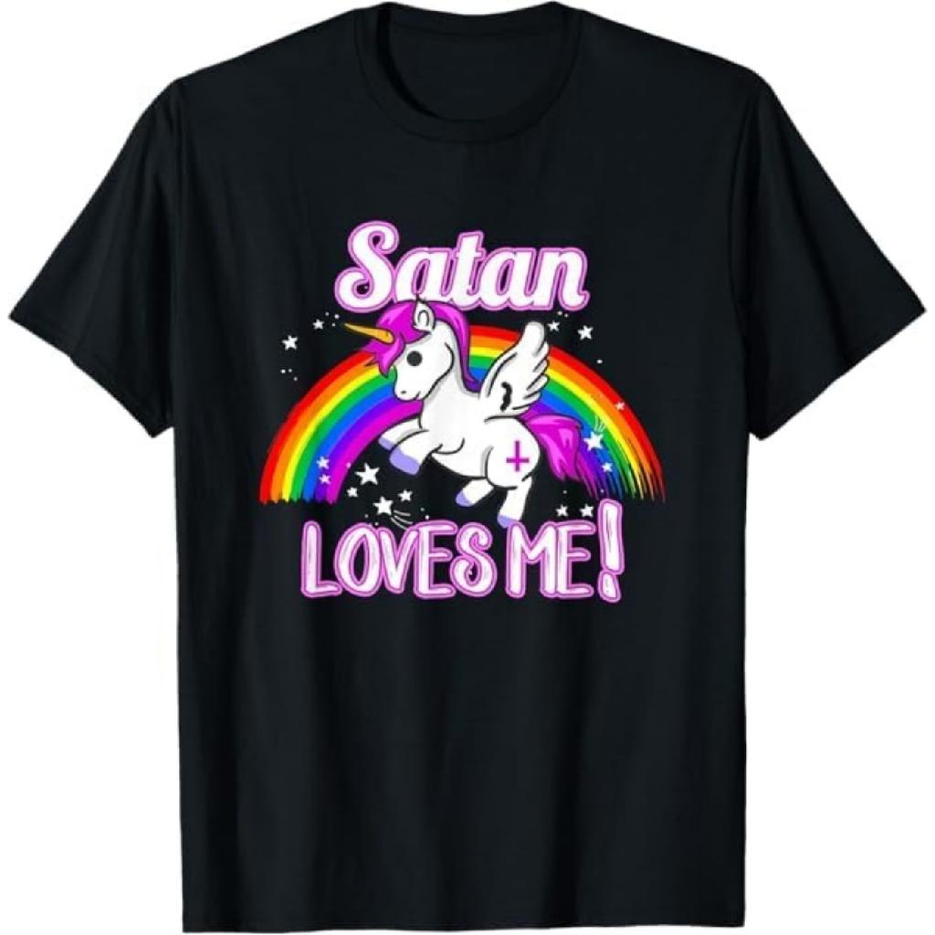 Satan Loves Me T-Shirt Unicorn Religion Non-Believer God T-Shirt BAOANH Mens Womens Tank Top Sweatshirt Hoodie Longsleeve 227 Black