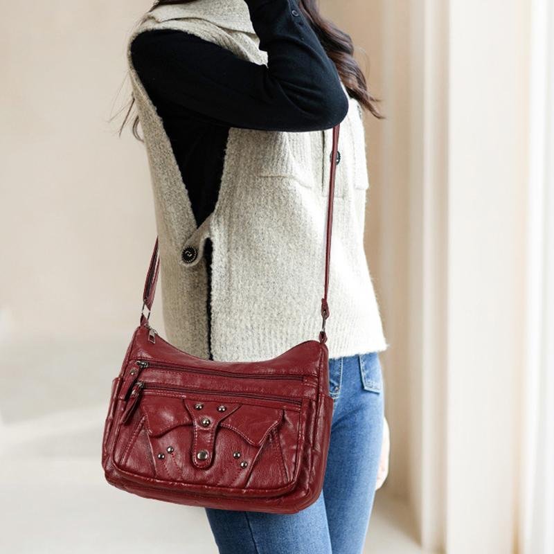 Retro PU Bag Large-capacity Middle-aged Mother Bag Lightweight Leisure Messenger Bag