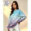 Women Crew Neck Fleece Sweatshirt Blue Purple Ombre Gradient Print Long Sleeve Loose Casual No Hood Warm Pullover