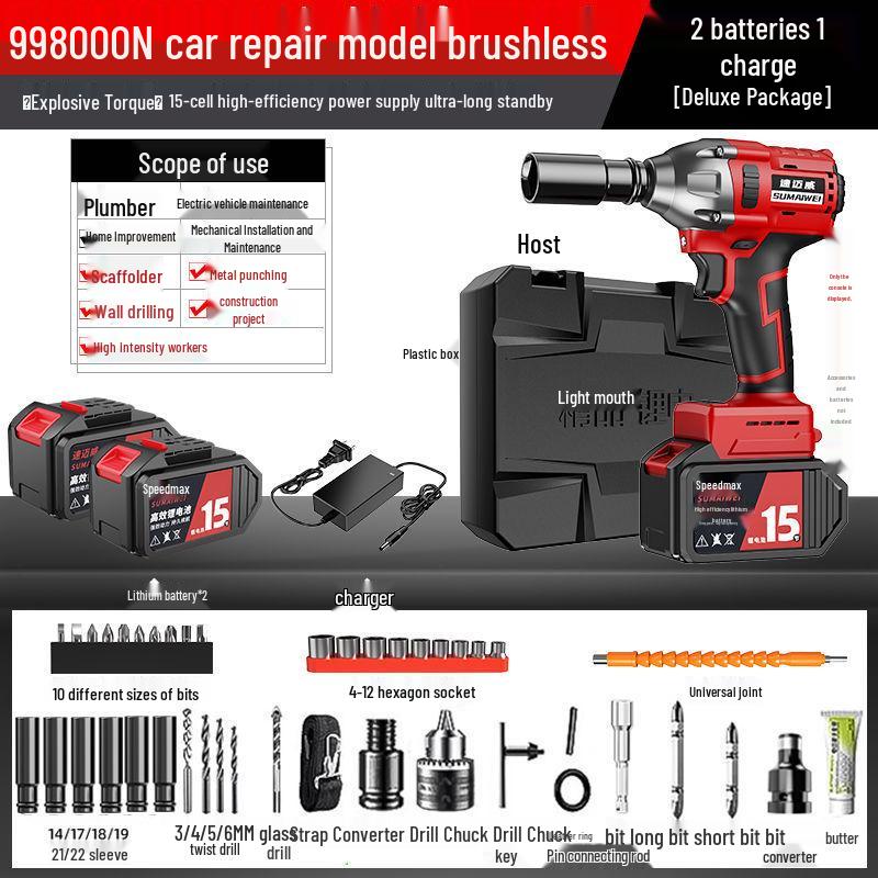High Torque Rechargeable Brushless Electric Impact Wrench with Lithium Battery for Woodworking & Auto Repair