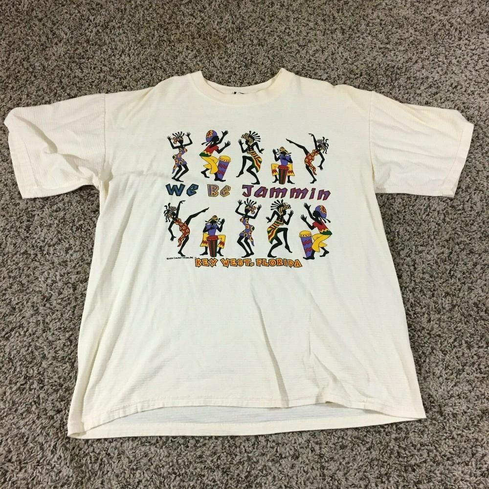 VINTAGE Key West Florida Men Sz M Shirt We Be Jammin Jamaica Ivory Shirt 90s USA Unisex T-Shirt M