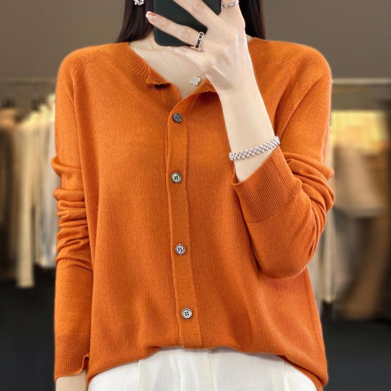 Women's New Wool Knitted Cardigan for Summer Round Neck Osmanthus Needle Exterior Sun Protection Loose Simple Versatile Top