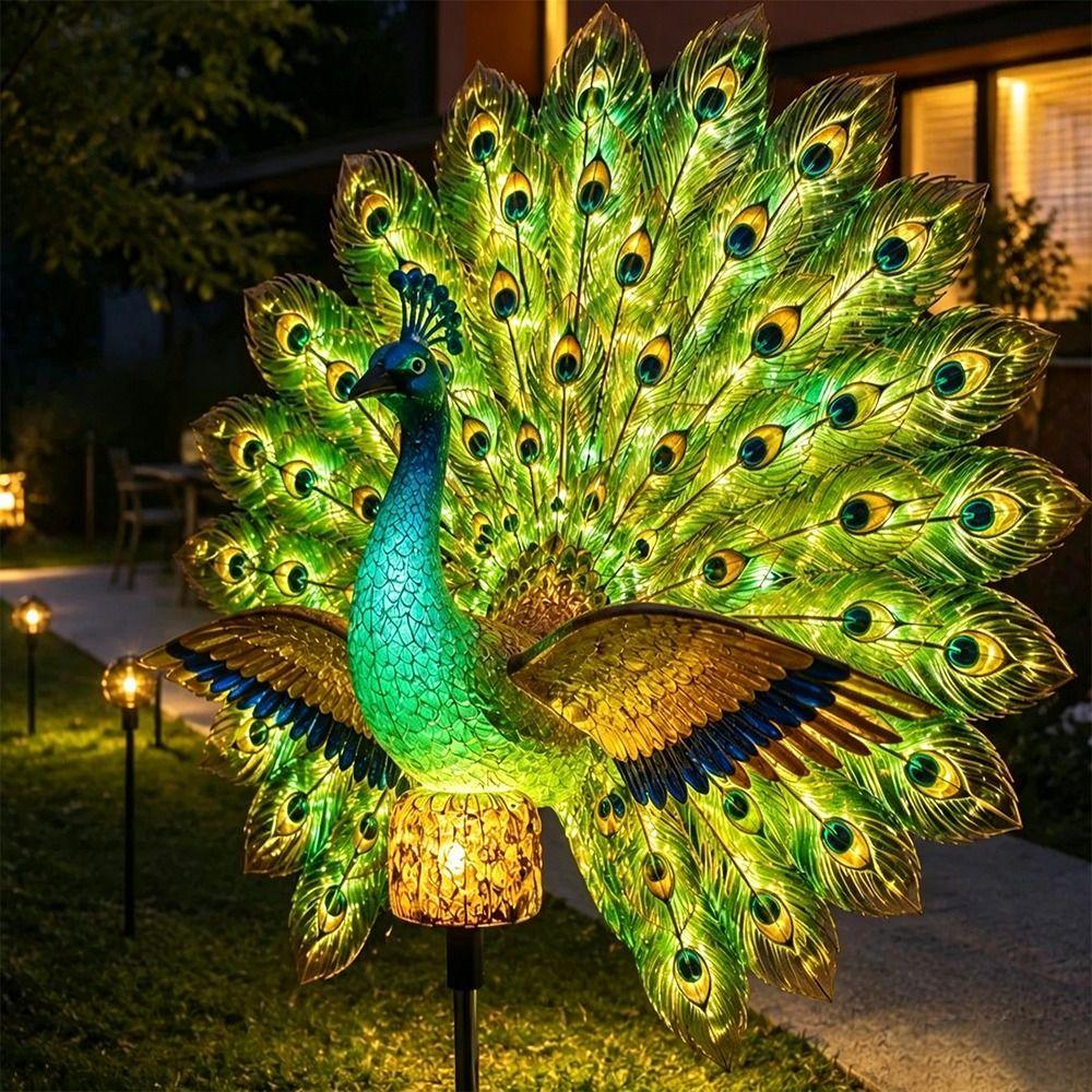 Resin Peacock Garden Decor Energy Saving Peacock Solar Stake Light  Yard