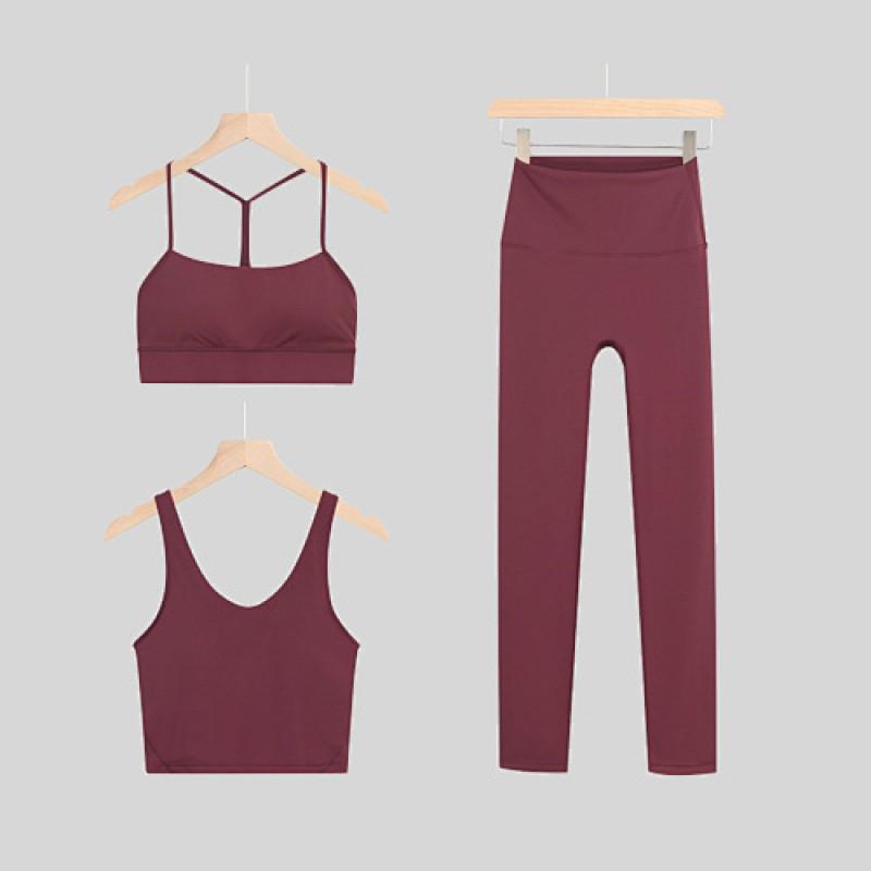 LULU Original Three-Piece Yoga Set: Beautiful Back Y/U-Shaped Vest & Quick-Dry, Breathable Nine-Point Pants for Women