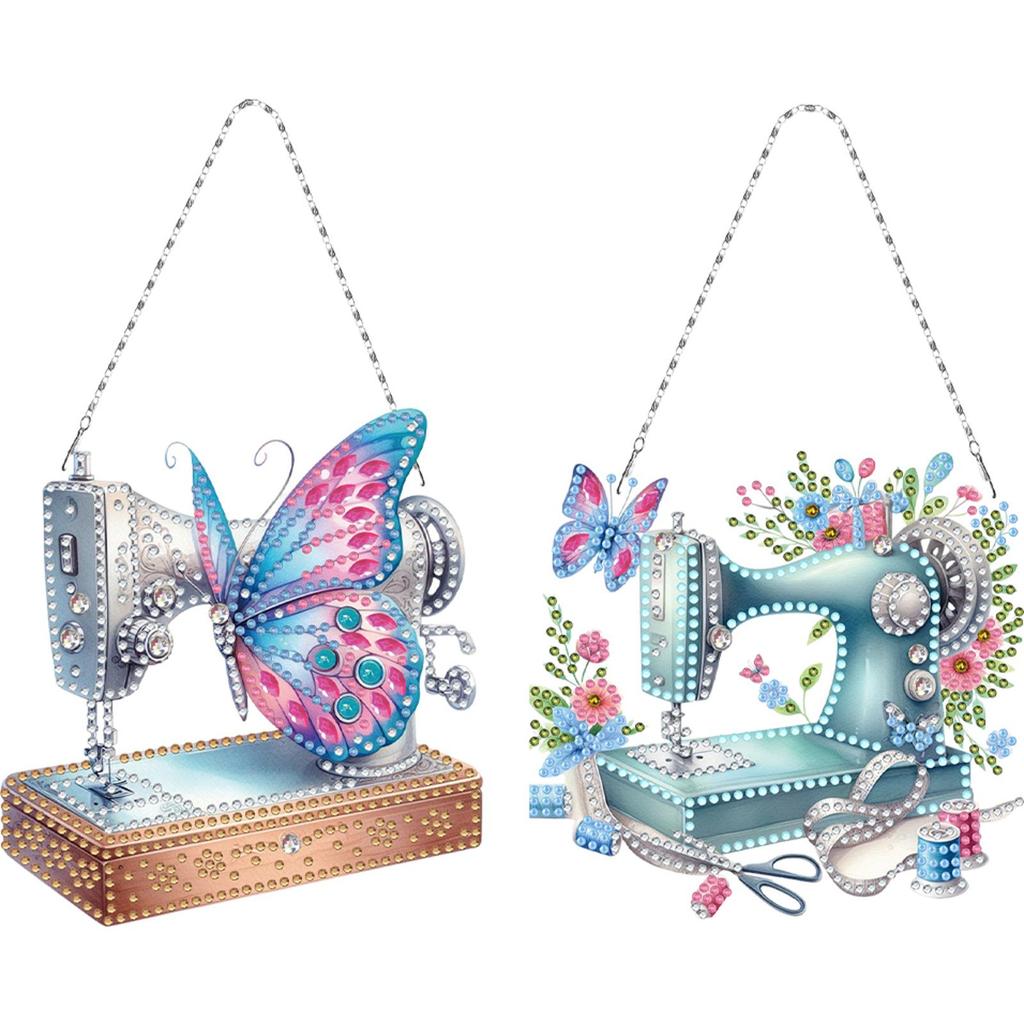 2pcs Sewing Machine Theme 2D/Flat DIY Hanging Diamond Art Kits Diamond Painting Set Diamond Art Pendant Wall Door Decoration