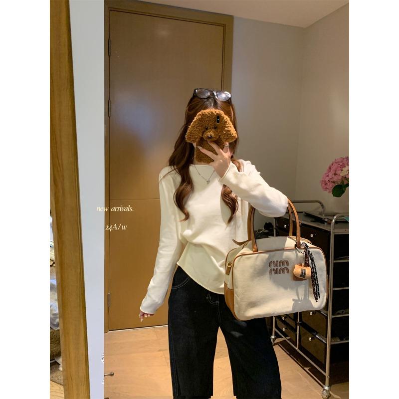 Curled Pullover Knitted Sweater Women's Bottoming Shirt Spring New Versatile Simple Long-sleeved Soft Waxy Inner Top