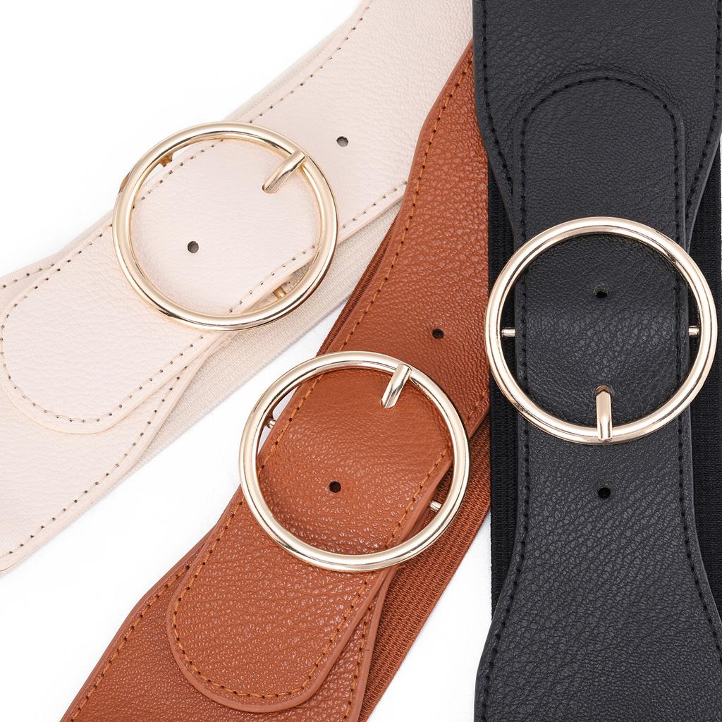 Black Extra Wide Round Buckle Elastic Belt Women'S Waist Seal Decorative Coat Trench Coat With Skirt Suit Waist