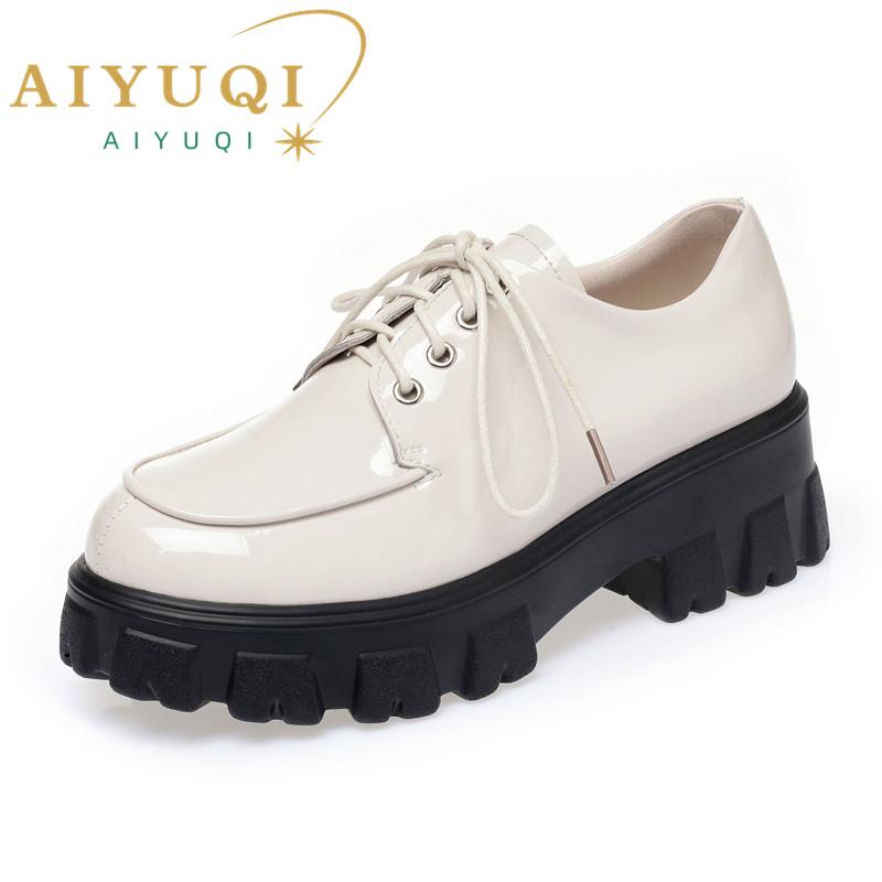 Fashion AIYUQI Shoes Loafers Women Platform Genuine Leather Ladies Casual Shoes Lace Up British Style Student Shoes Girls