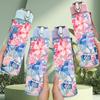 1PC Vintage Blue Pink Paper Collage Print 750ml Color Plastic Sports Water Bottle Leakproof Flip Straw Lid Suitable for Sports Office Home Use