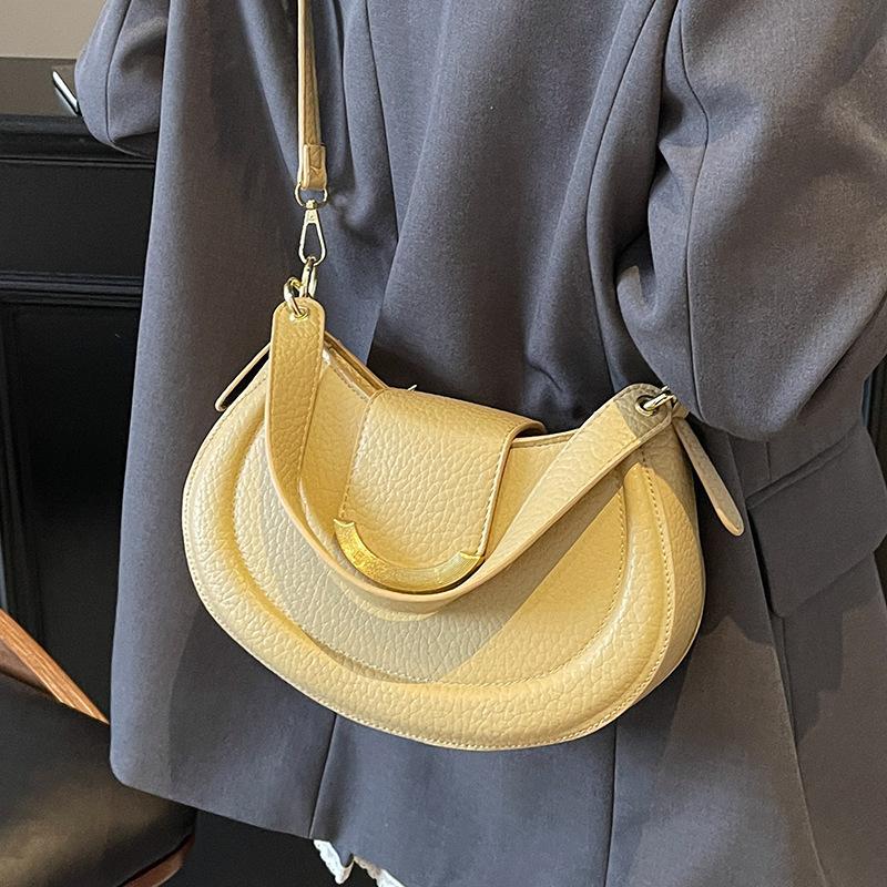 New High-end Lychee Pattern Temperament Saddle Bag Women's Niche Casual Versatile Foreign Style Fashion Messenger Bag