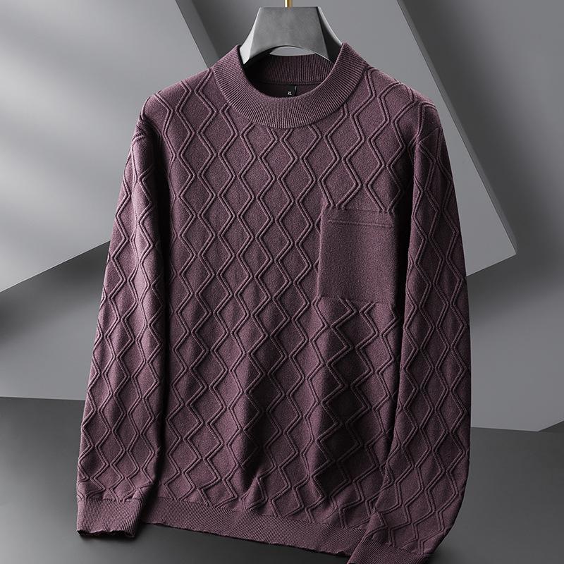 2025 Autumn Plus Size Men's Knitwear: Trendy Casual Round Neck Solid Color Long Sleeve Sweater