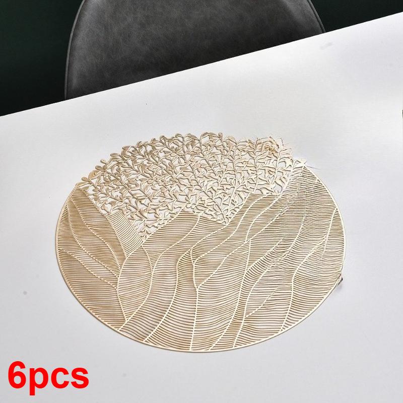 

6pcs Creative Round PVC Placemat Leaf Pattern Decorative Heat Resistant Table Mat Non Slip Dining Table Pad 38x38cm золотистый
