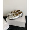 8929-9 Silver Flats Women'S Bow Mary Jane Women'S Cross Buckle Flat Ballet Flats