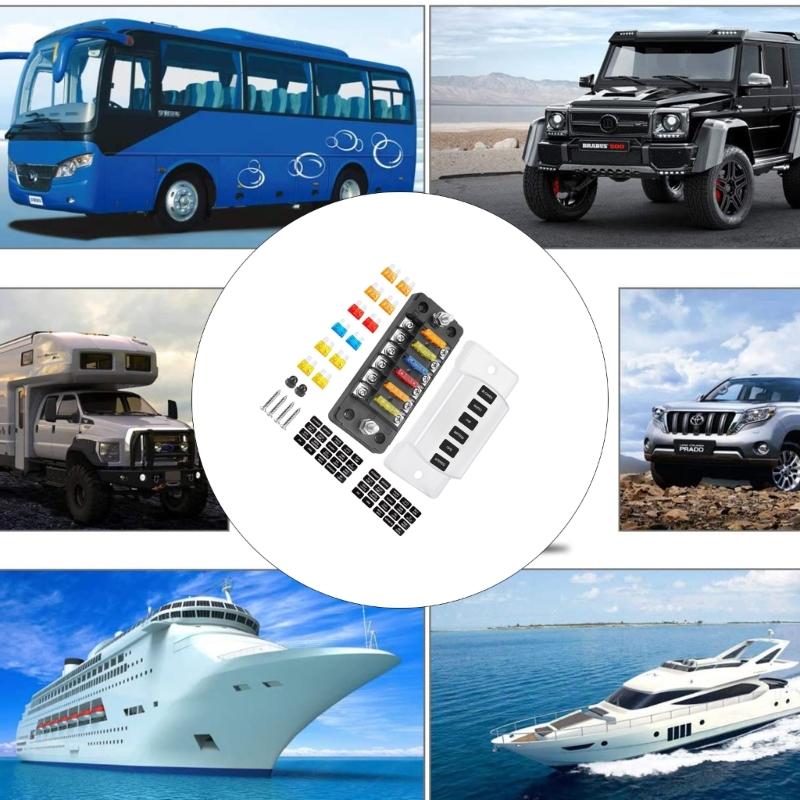 6 Circuit Automotive Fuses Block with LED Indicators 30A Per Slot Waterproof Design Fuses Holder For Motorcycle Use