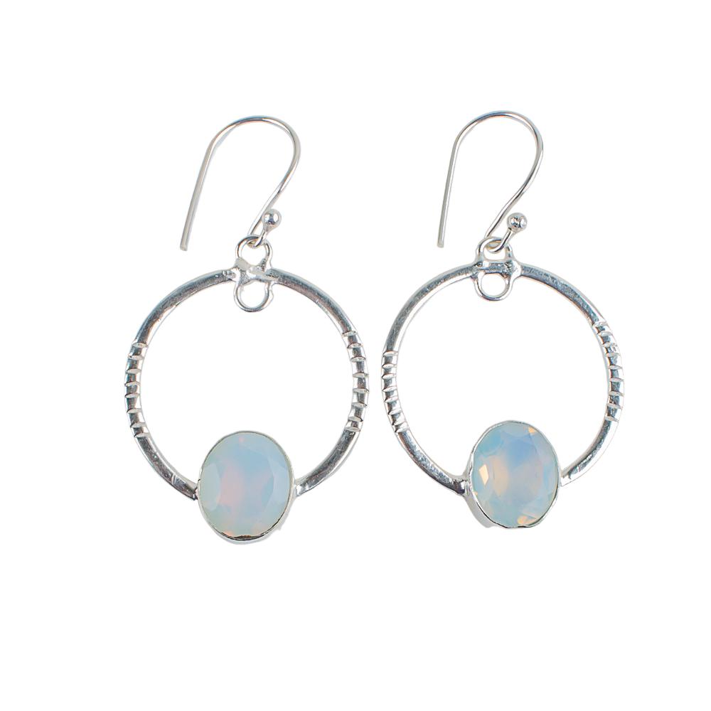 Milky Opal Gemstone 925 Sterling Silver Jewelry Handmade Earrings 1.37" For Gift EE-67-14