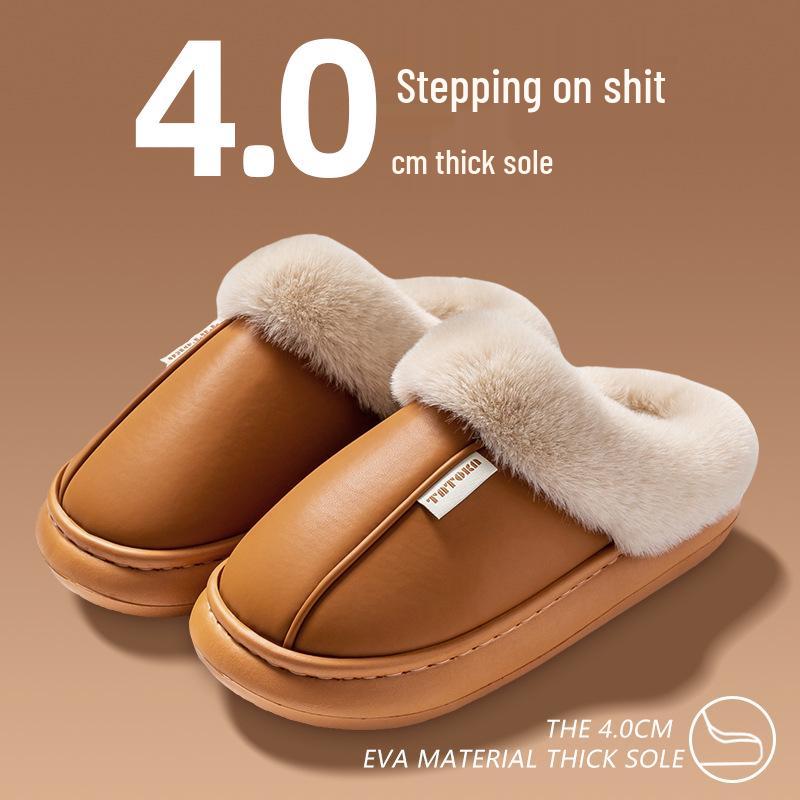 

Женские водонепроницаемые махровые нескользящие теплые хлопковые тапочки для дома/улицы - Износостойкая обувь на толстой подошве для беременных, для мужчин и женщин. 38/39 fits 37-38